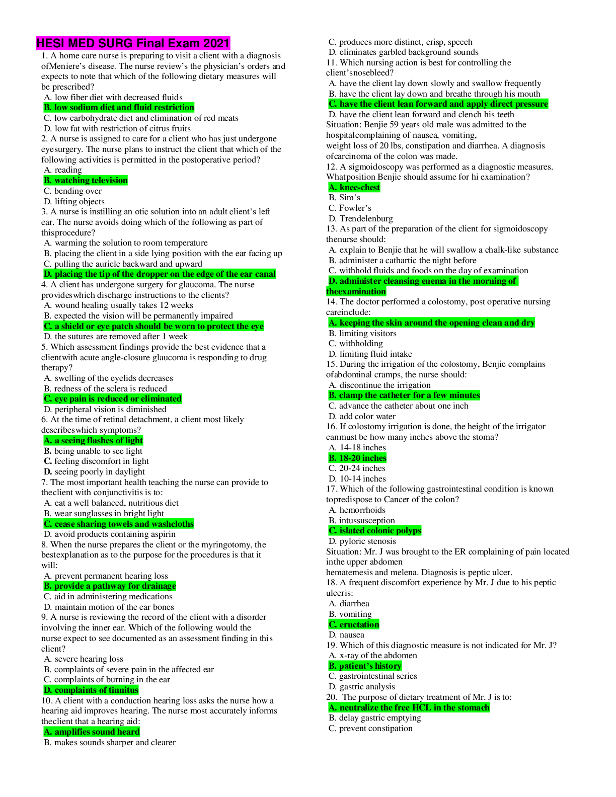 Preview image for HESI MED SURG Final Exam Preparations Quality Questions & Answers Latest 2021/2022
